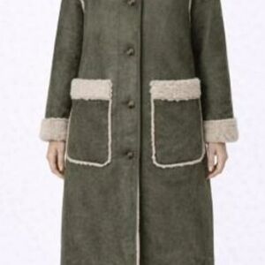 Michael Kors faux suede faux fur coat jacket olive green hazelnut new